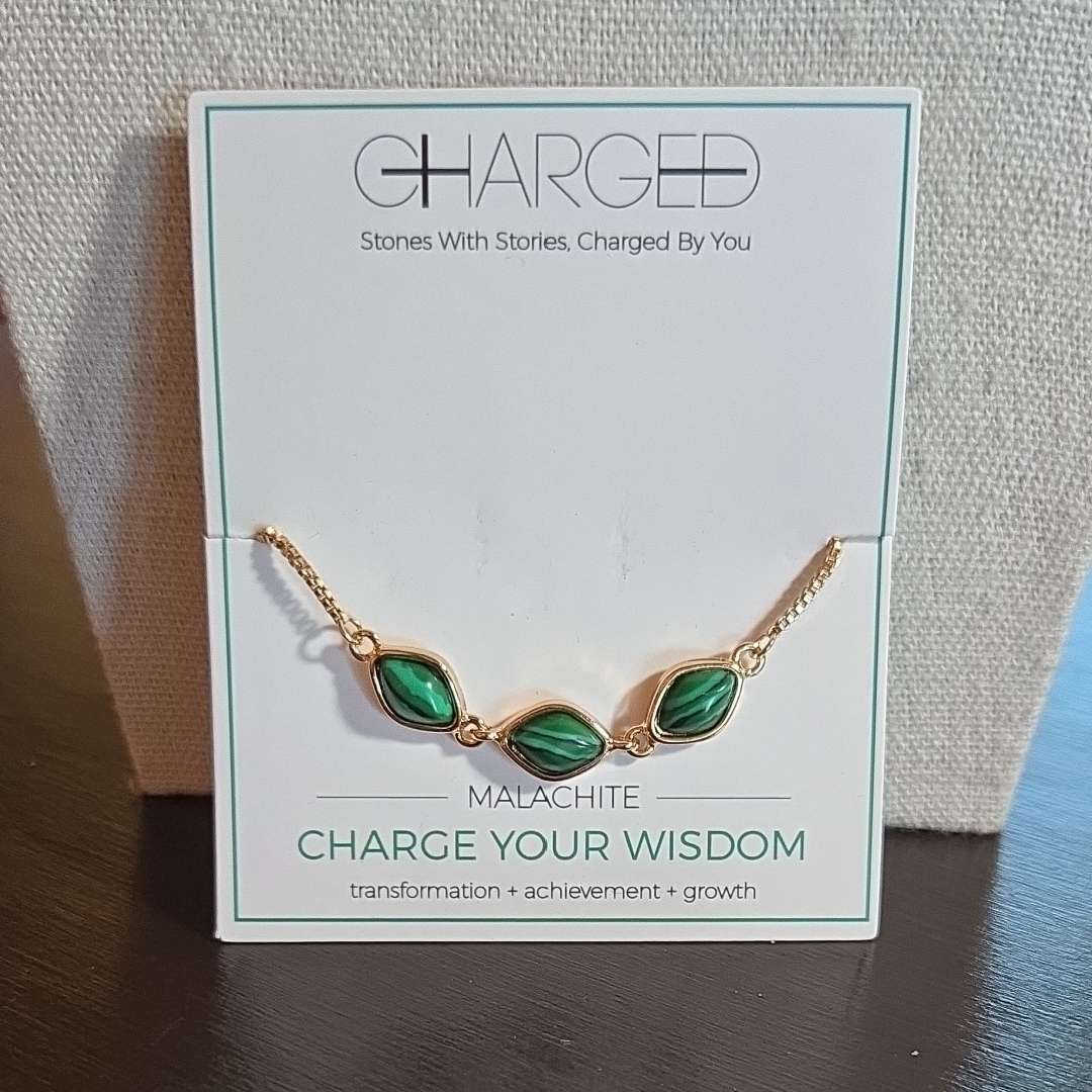Malachite 18k Gold Plated Slide Bracelet 34$
